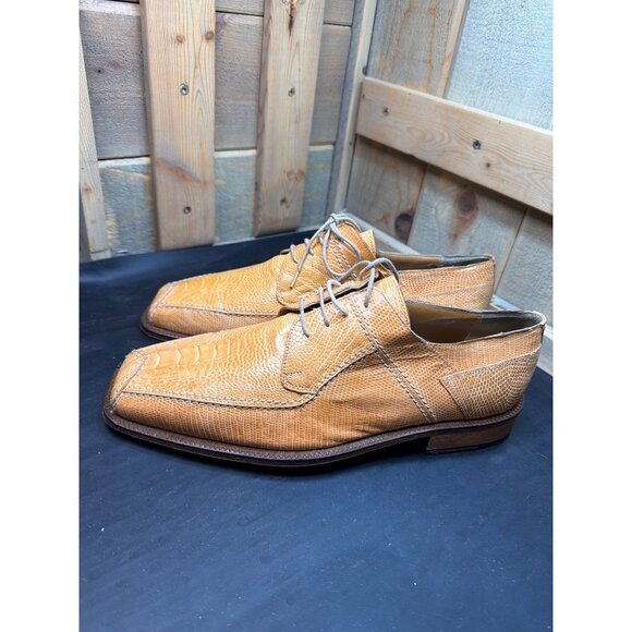 David Eden Mens Exotic Genuine Lizard Leather Shoes Size 8.5 Tan Mustard main image 4